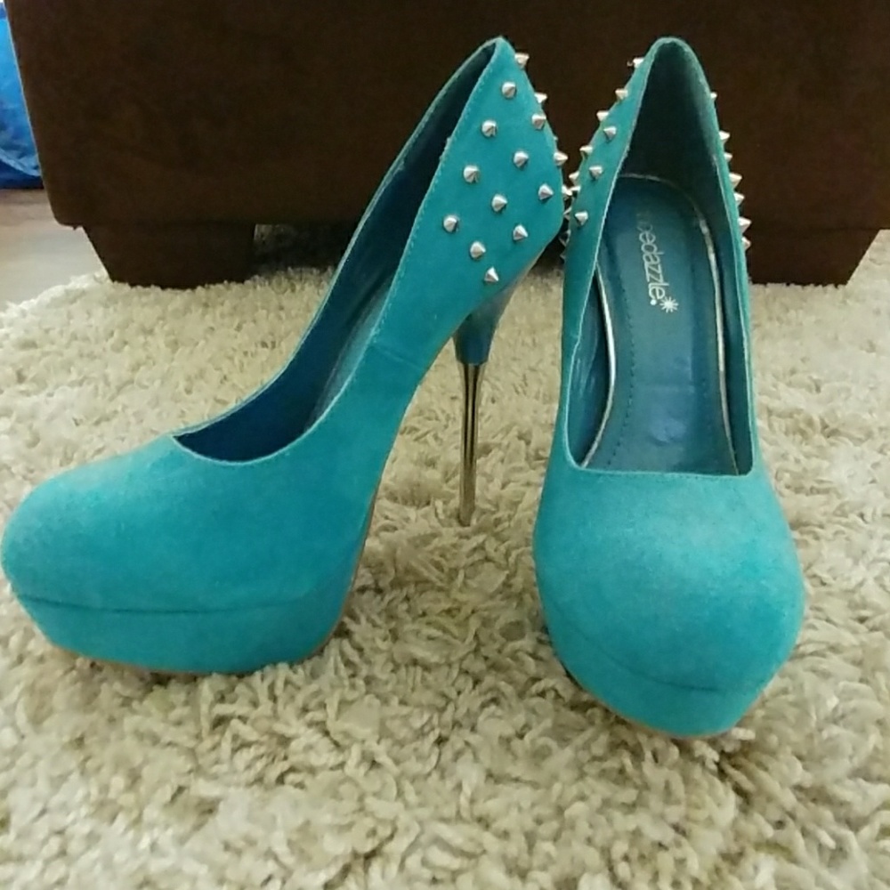 Blue Platform Heels with Silver Details